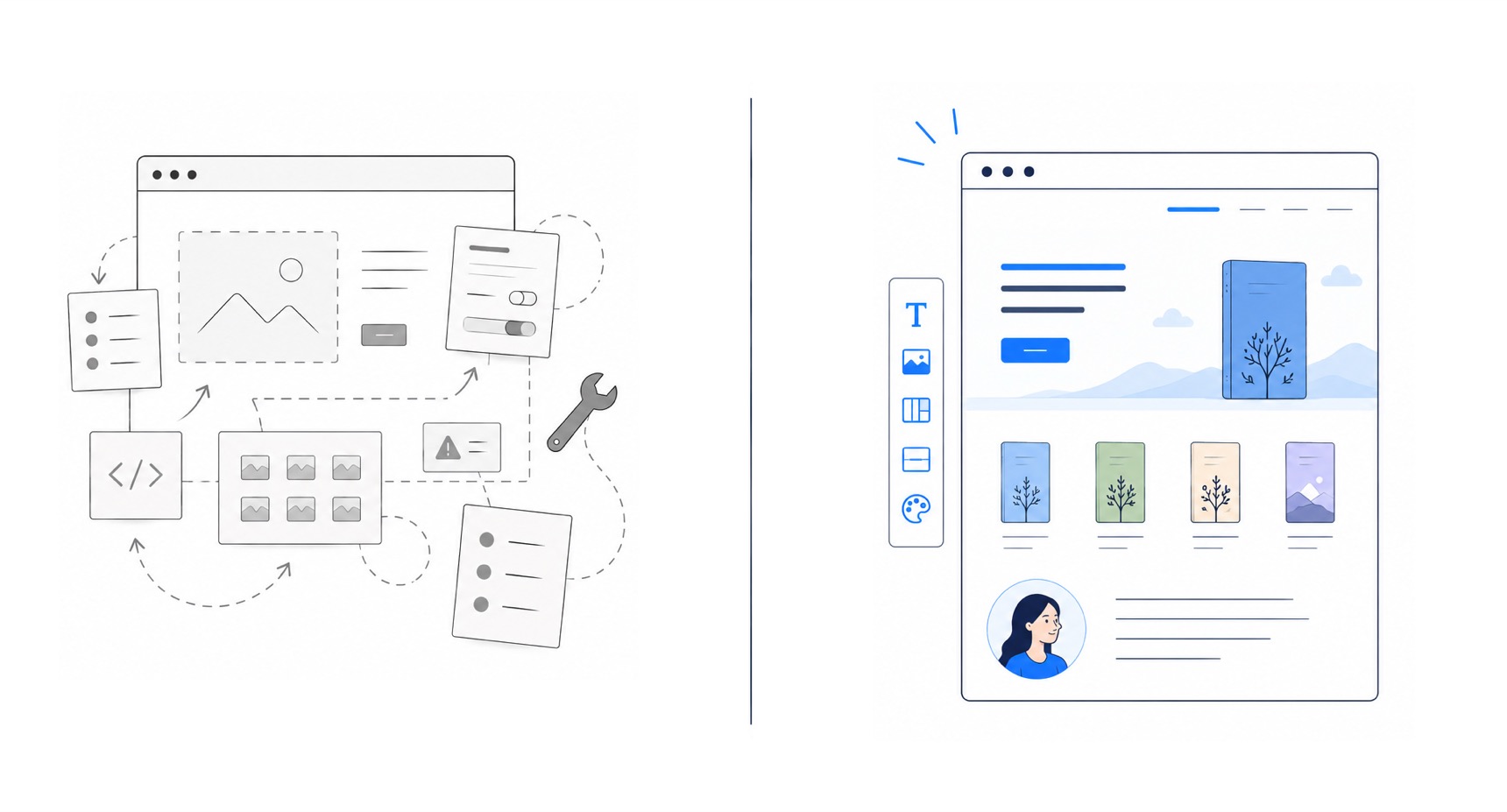 Assembling a website from parts vs. a finished author website